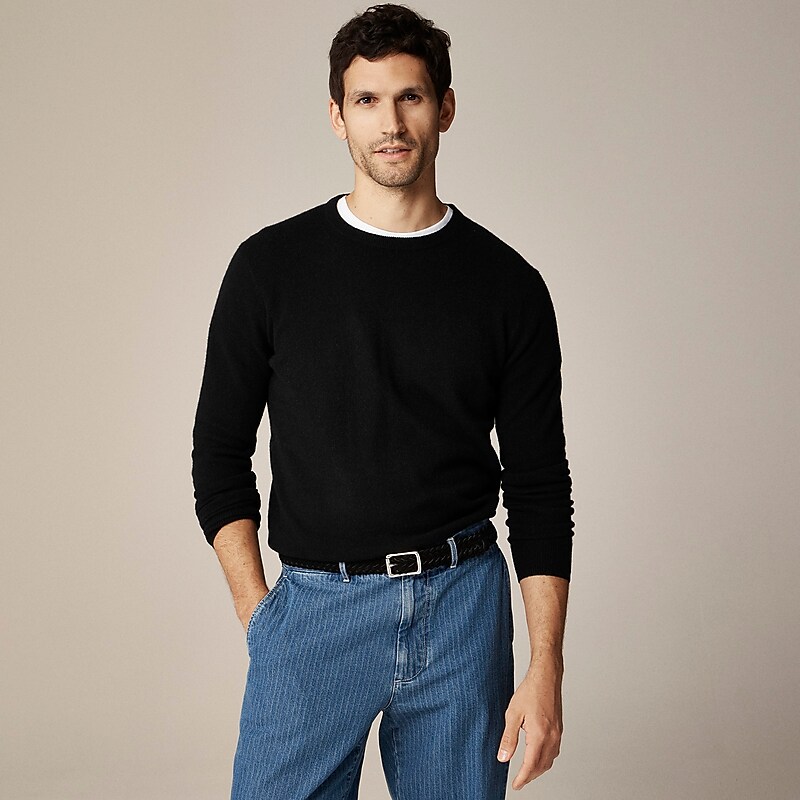 Black J.Crew Cashmere jacquard crewneck sweater | J.Crew Factory | IMOPV7192