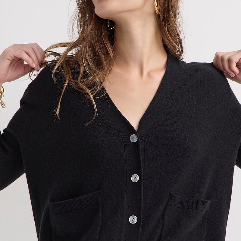 Black J.Crew Cashmere patch-pocket cardigan sweater | J.Crew Factory | UJKYD9054