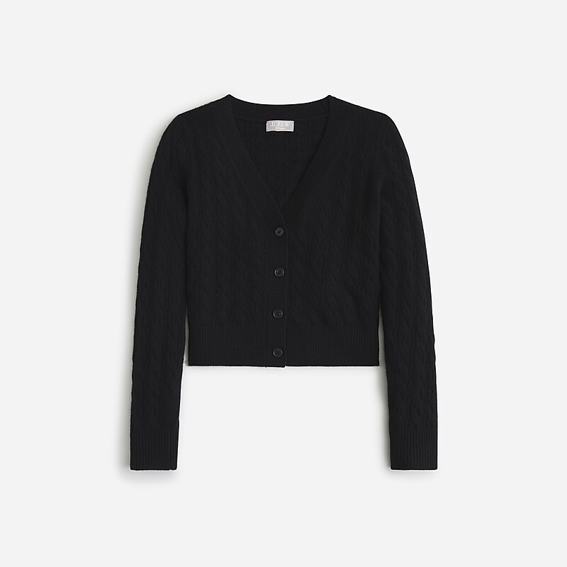 Black J.Crew Cashmere shrunken cable-knit V-neck cardigan sweater | J.Crew Factory | SKYTE8705