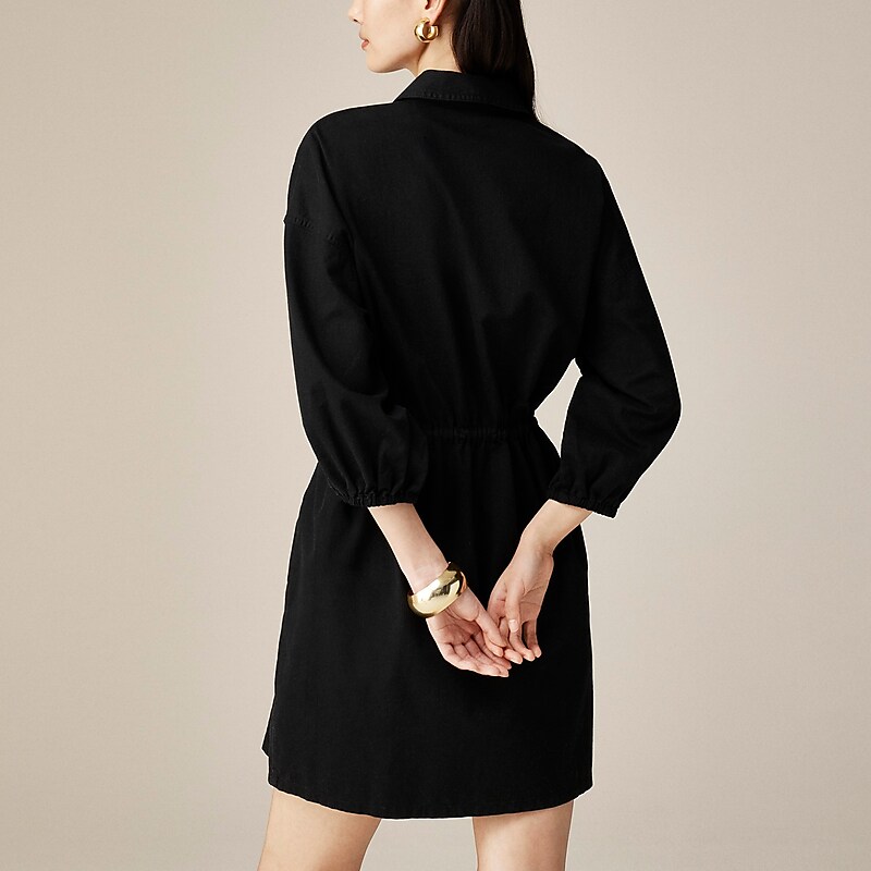 Black J.Crew Cinched zip-up dress in drapey cotton | J.Crew Factory | OMULJ1603