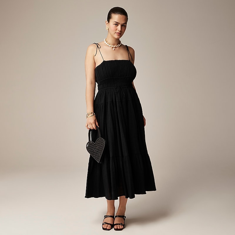 Black J.Crew Clio dress in textured gauze | J.Crew Factory | EDTCA7043