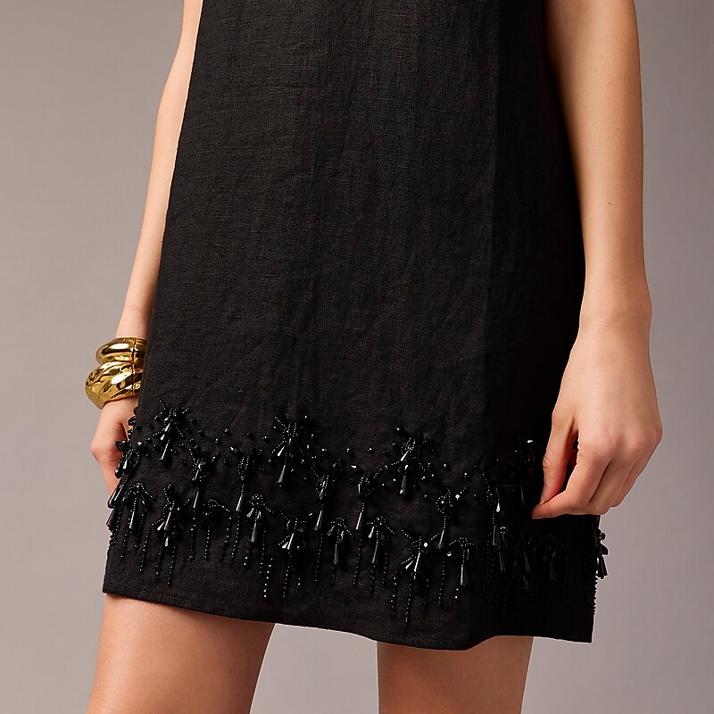 Black J.Crew Collection beaded linen mini dress | J.Crew Factory | YDFZQ7518