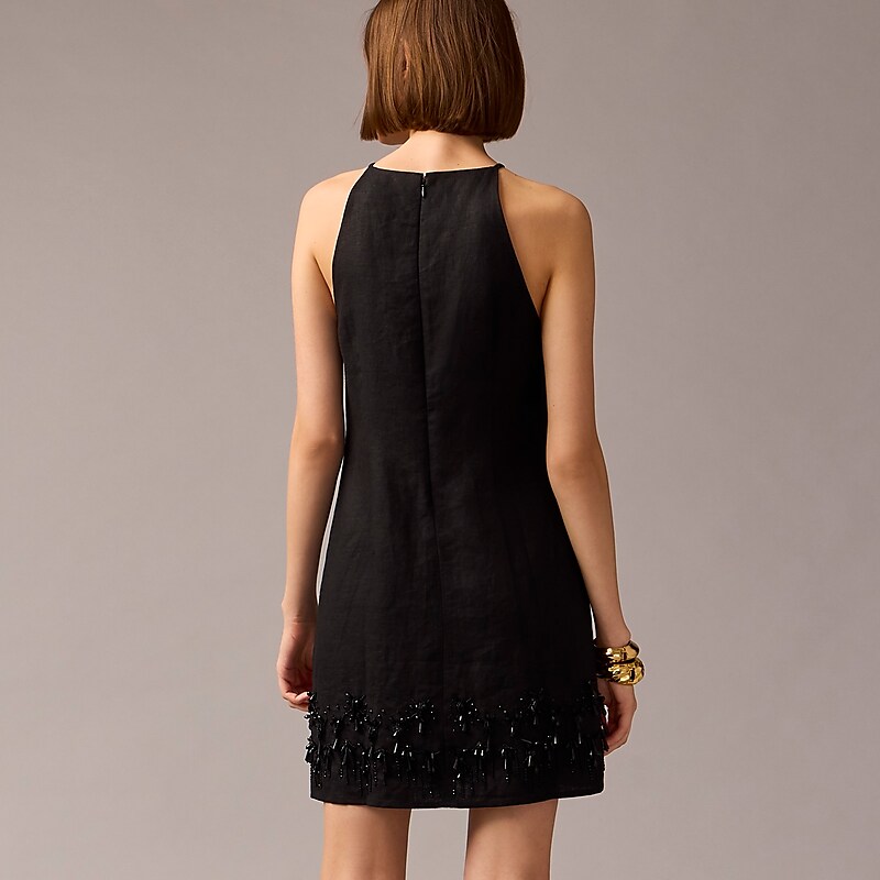 Black J.Crew Collection beaded linen mini dress | J.Crew Factory | YDFZQ7518