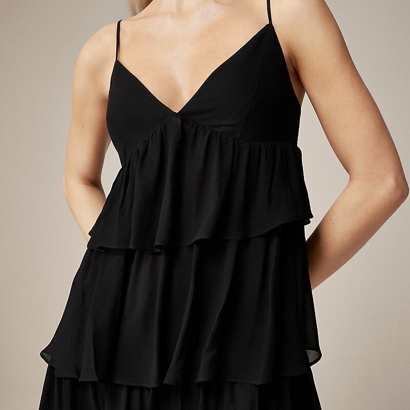 Black J.Crew Collection ruffle-tier dress in chiffon | J.Crew Factory | XNZYM4109