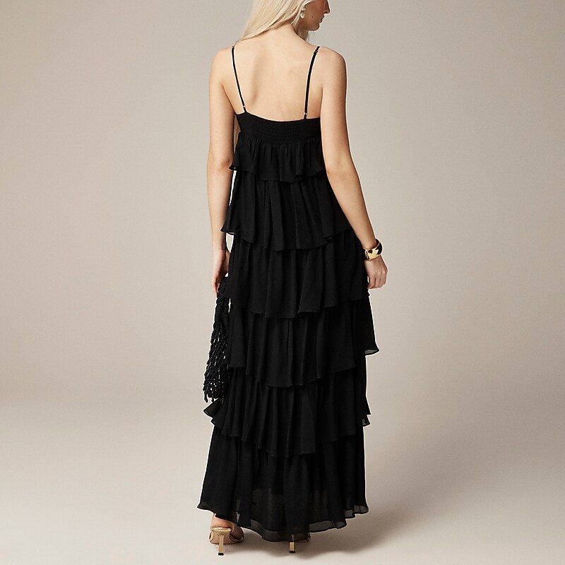 Black J.Crew Collection ruffle-tier dress in chiffon | J.Crew Factory | XNZYM4109