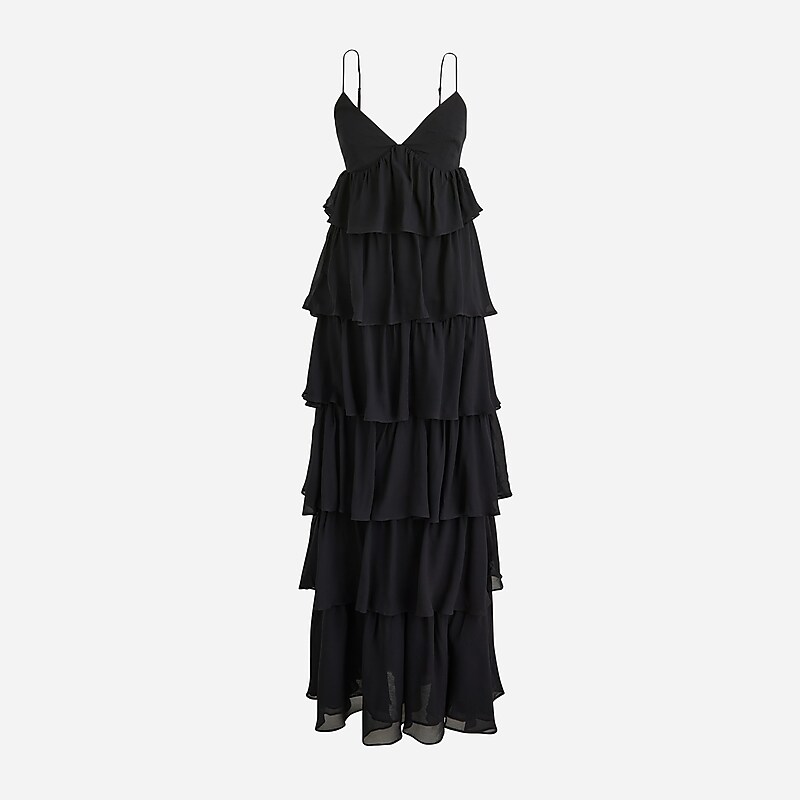 Black J.Crew Collection ruffle-tier dress in chiffon | J.Crew Factory | XNZYM4109