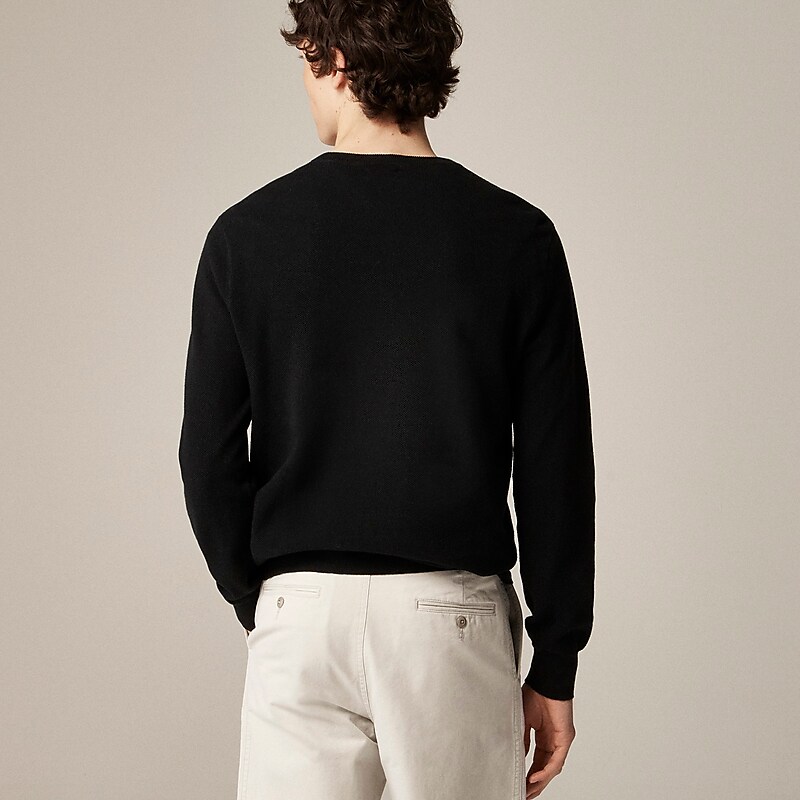 Black J.Crew Cotton piqué-stitch crewneck sweater | J.Crew Factory | FRXJO0625