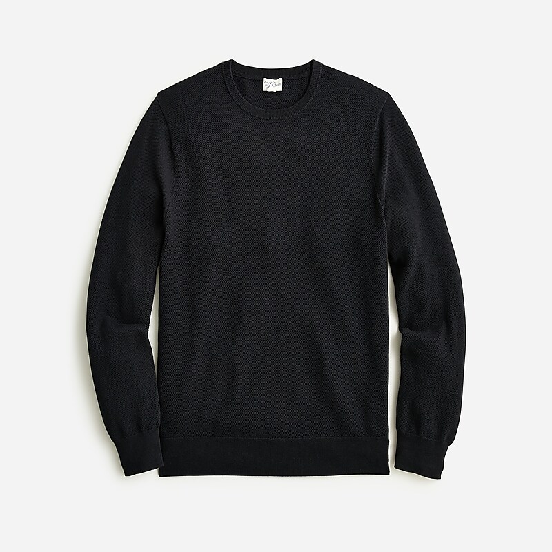 Black J.Crew Cotton piqué-stitch crewneck sweater | J.Crew Factory | FRXJO0625