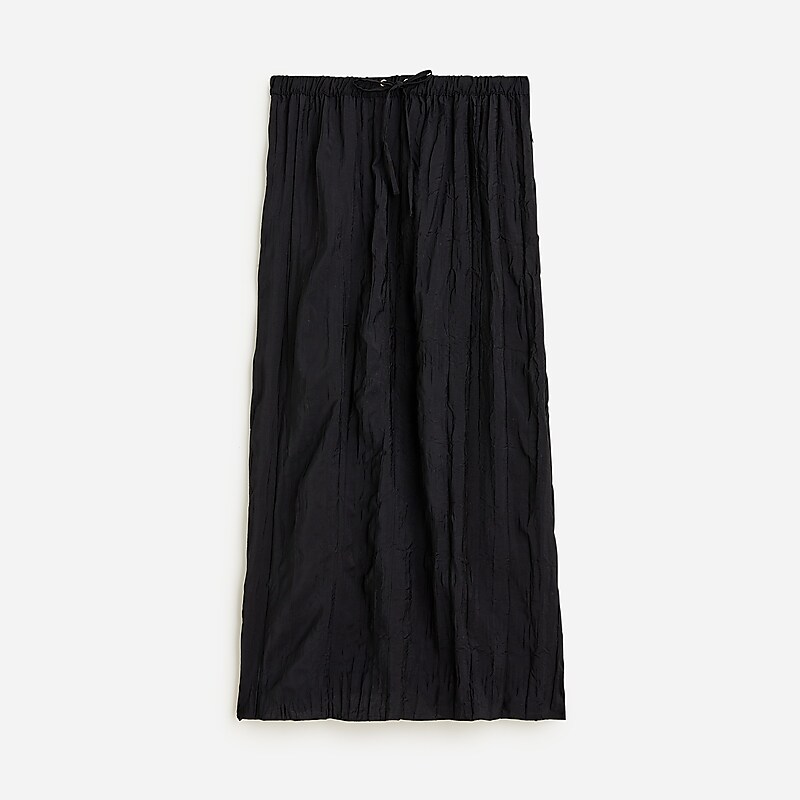 Black J.Crew Crinkled drawstring midi skirt | J.Crew Factory | RKWVE9143