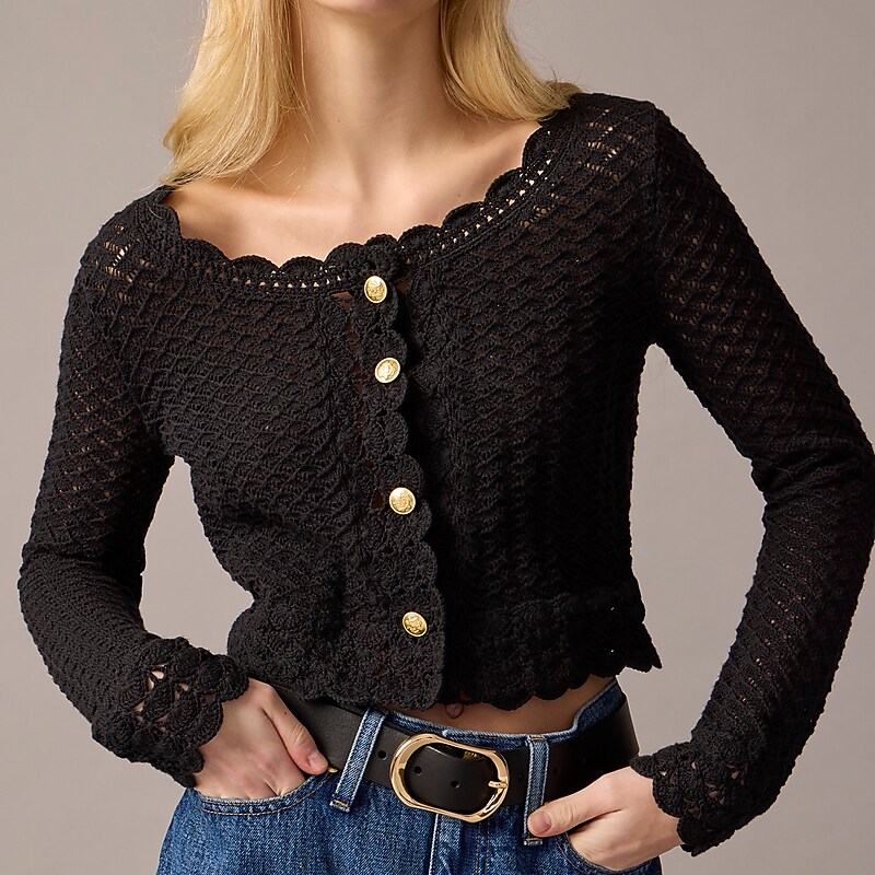 Black J.Crew Crochet cropped cardigan sweater | J.Crew Factory | HMJPO8963