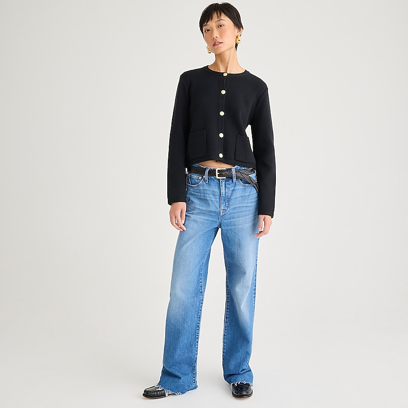 Black J.Crew Emilie sweater lady jacket with contrast trim | J.Crew Factory | OFARJ7683