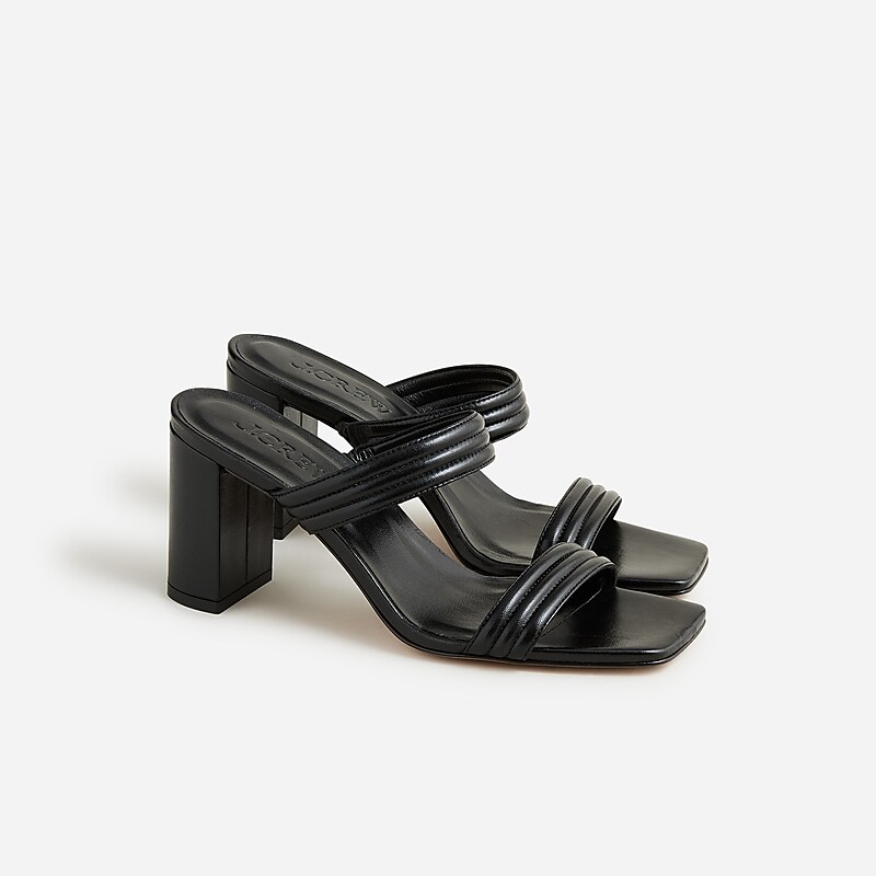 Black J.Crew Evelyn double-strap heels in leather | J.Crew Factory | SNIHT3845