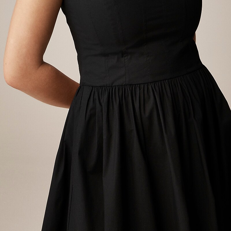 Black J.Crew Fit-and-flare midi dress cotton poplin | J.Crew Factory | KFGXP9713