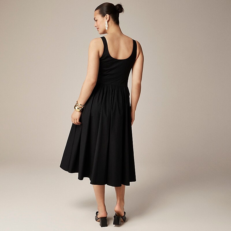 Black J.Crew Fit-and-flare midi dress cotton poplin | J.Crew Factory | KFGXP9713