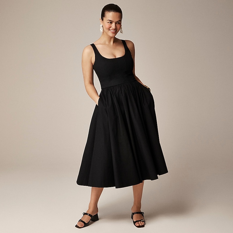 Black J.Crew Fit-and-flare midi dress cotton poplin | J.Crew Factory | KFGXP9713