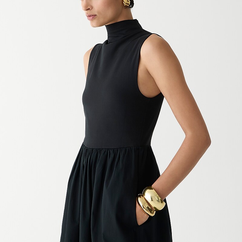 Black J.Crew Fitted knit mockneck dress with poplin skirt | J.Crew Factory | YWANM3281