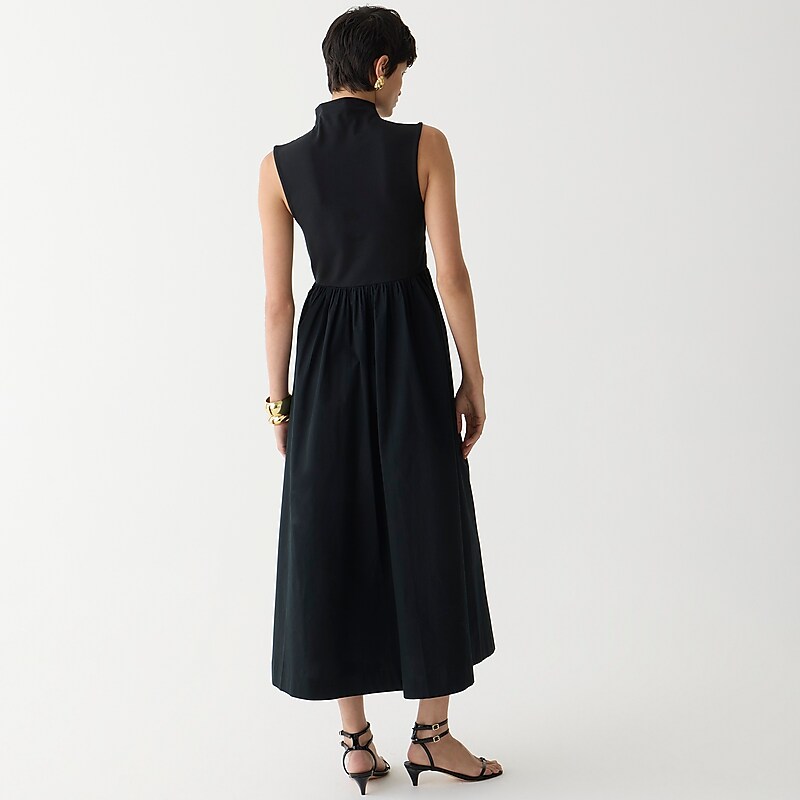 Black J.Crew Fitted knit mockneck dress with poplin skirt | J.Crew Factory | YWANM3281