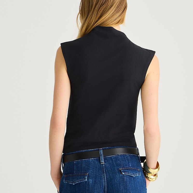 Black J.Crew Fitted mockneck tank top in stripe stretch cotton blend | J.Crew Factory | YTOSH7192