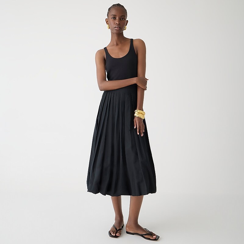 Black J.Crew Fitted tank dress with poplin bubble skirt | J.Crew Factory | HWAMZ1563