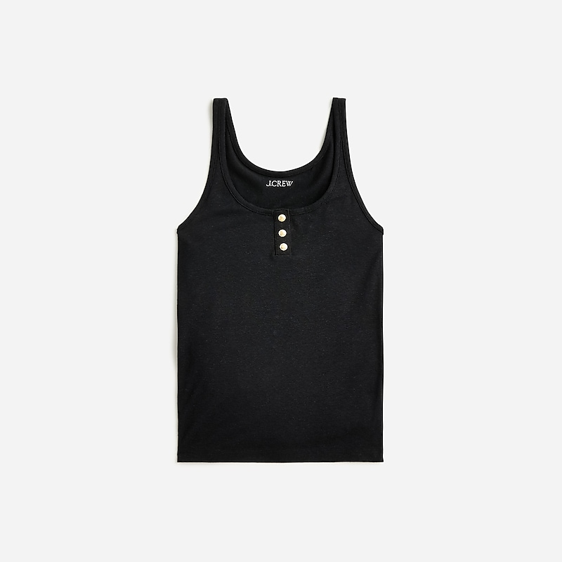 Black J.Crew Henley tank top in stretch linen blend | J.Crew Factory | EWQKD0953