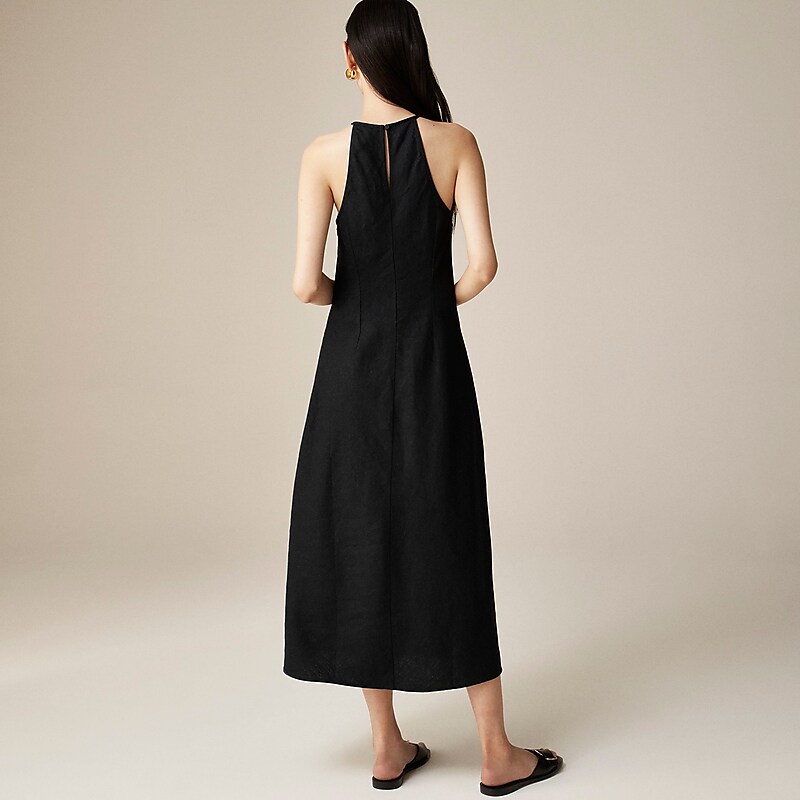 Black J.Crew High-neck midi dress in linen | J.Crew Factory | QHXNC8370