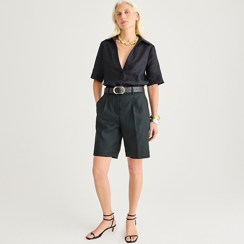 Black J.Crew High-rise trouser short in stretch linen blend | J.Crew Factory | YHKUM6274