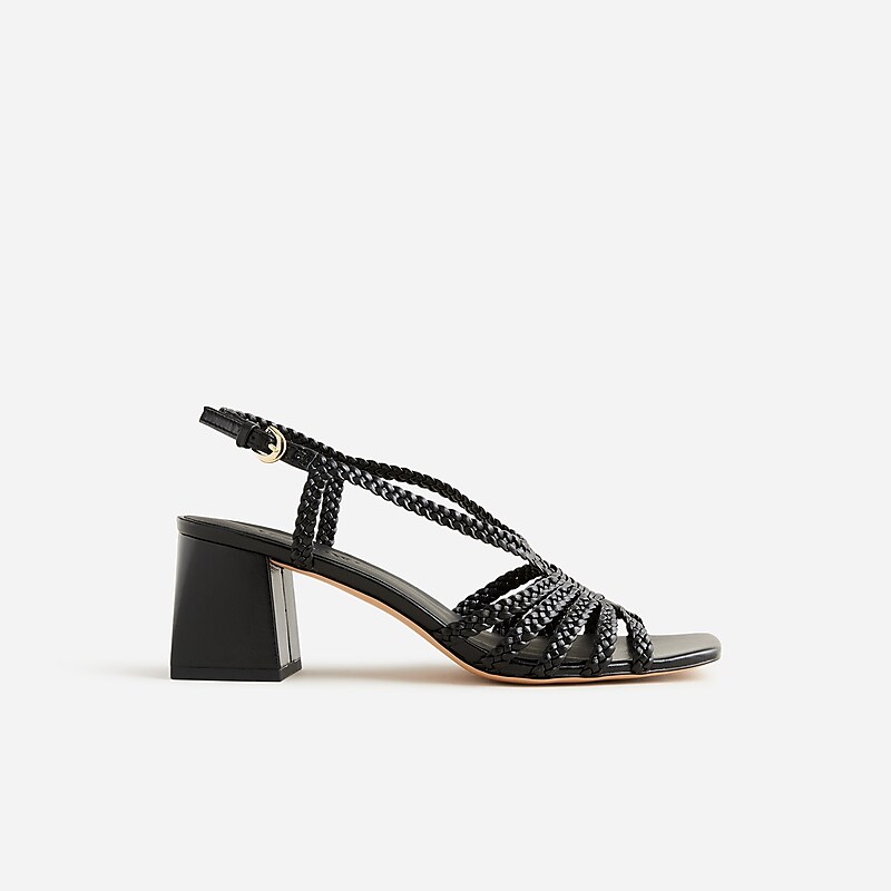 Black J.Crew Layne braided sandal heels in leather | J.Crew Factory | ZEAYI3590