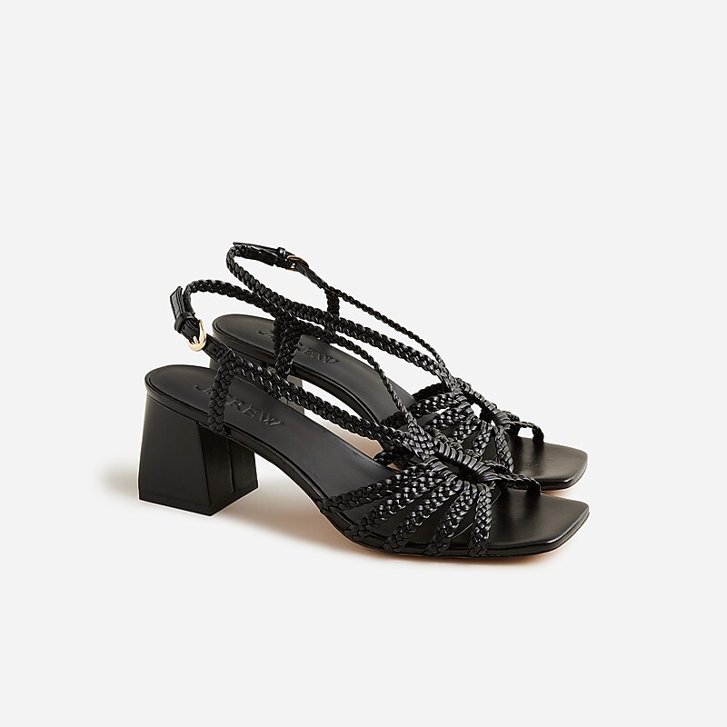 Black J.Crew Layne braided sandal heels in leather | J.Crew Factory | ZEAYI3590