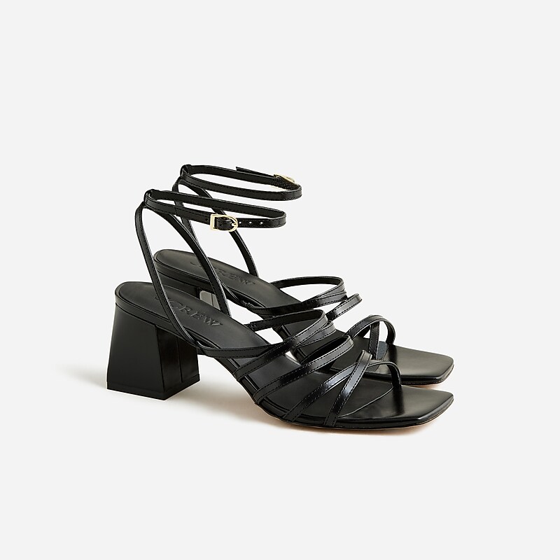 Black J.Crew Layne strappy-sandal heels in metallic leather | J.Crew Factory | GAZBW5718