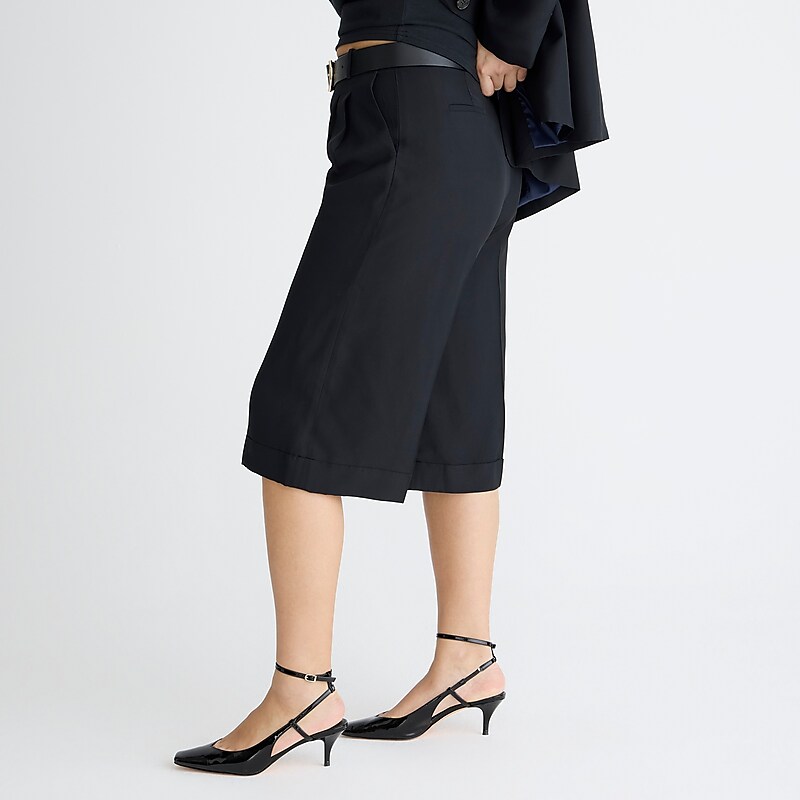 Black J.Crew Long pleated trouser short in drapey viscose | J.Crew Factory | ZQBRP5314