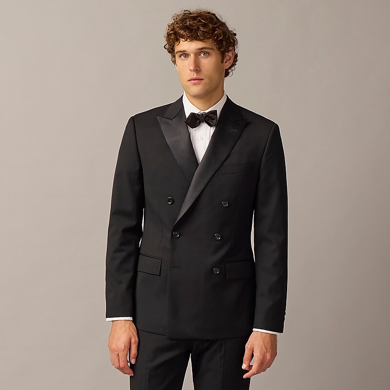 Black J.Crew Ludlow Slim-fit double-breasted tuxedo jacket in Italian wool | J.Crew Factory | HFXZV6537