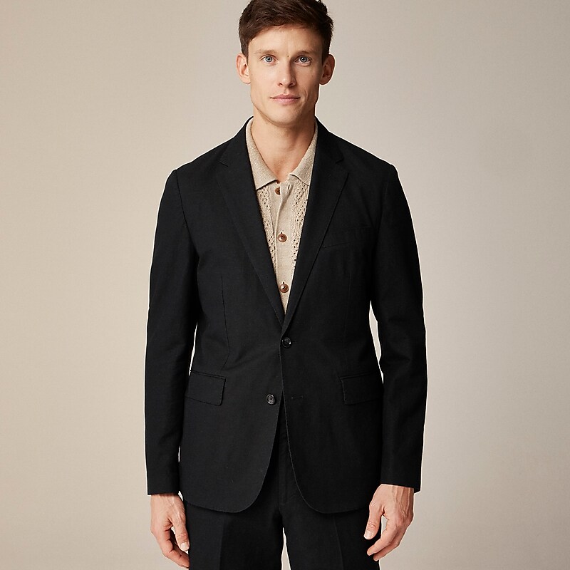 Black J.Crew Ludlow Slim-fit unstructured suit jacket in Irish cotton-linen blend | J.Crew Factory | KYVBS3475