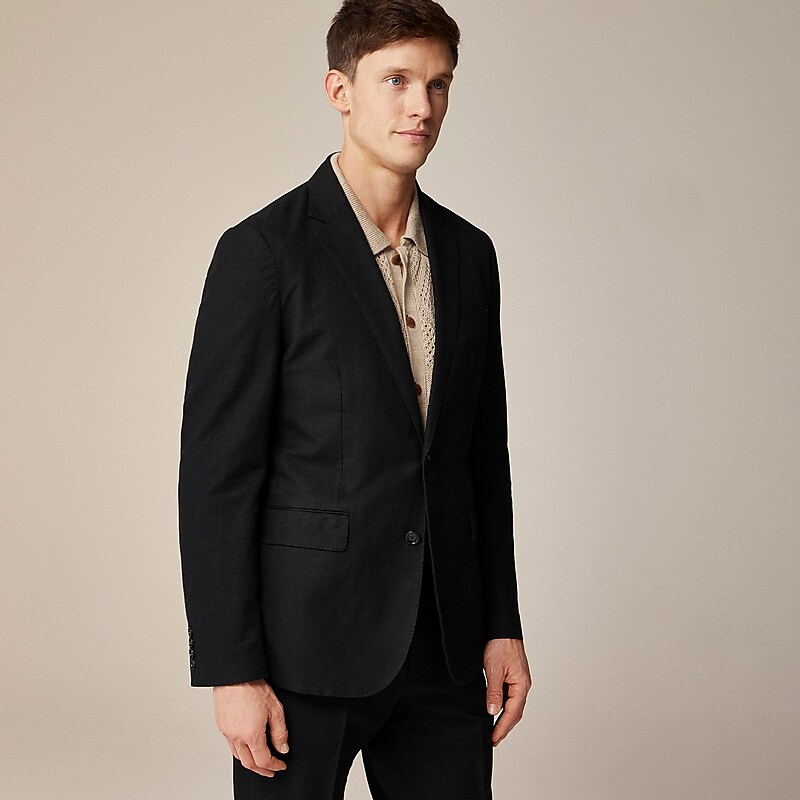 Black J.Crew Ludlow Slim-fit unstructured suit jacket in Irish cotton-linen blend | J.Crew Factory | KYVBS3475