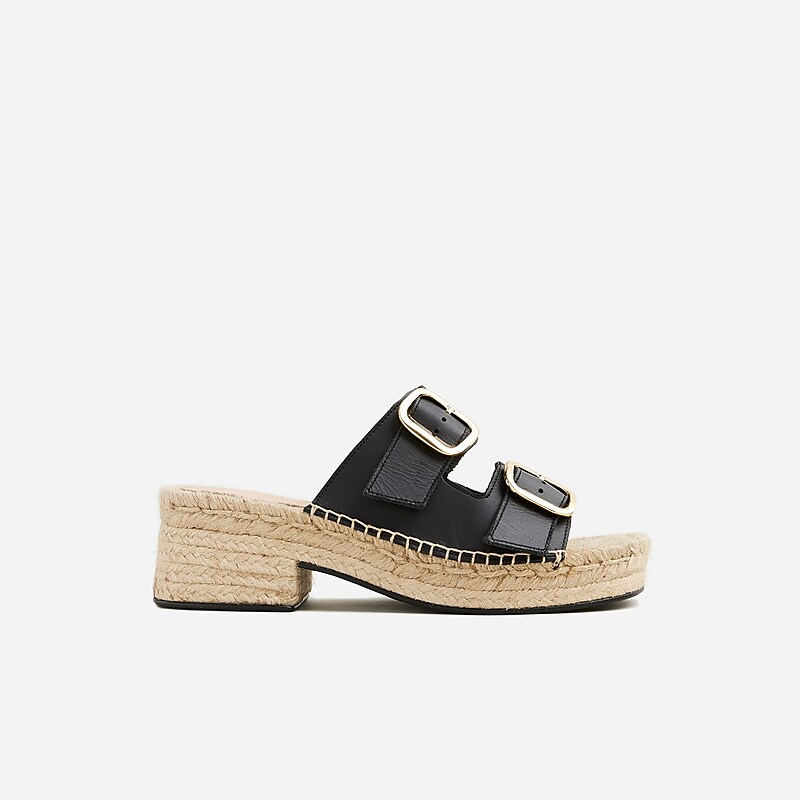 Black J.Crew Made-in-Spain block-heel espadrilles in faux raffia | J.Crew Factory | ESVXU8547