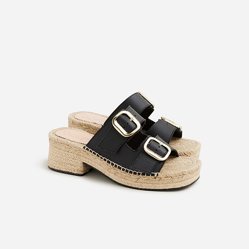 Black J.Crew Made-in-Spain block-heel espadrilles in faux raffia | J.Crew Factory | ESVXU8547