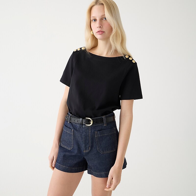 Black J.Crew Mariner cloth short-sleeve T-shirt with buttons | J.Crew Factory | NMVYB1896