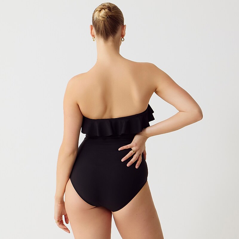 Black J.Crew Matte ruched one-piece swimsuit with ruffles | J.Crew Factory | GOJES3069