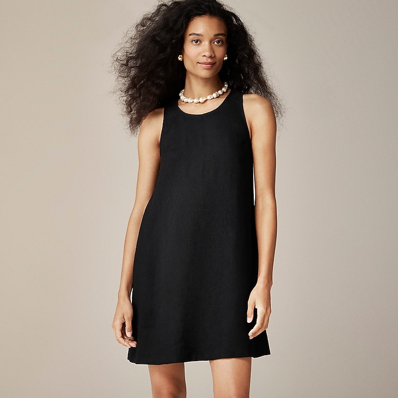 Black J.Crew Maxine button-back dress in linen | J.Crew Factory | FOWIC2786