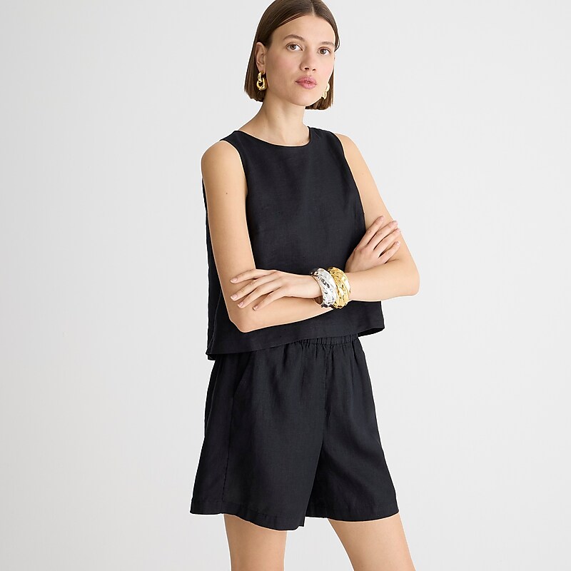 Black J.Crew Maxine button-back top in linen | J.Crew Factory | TQUWH1685