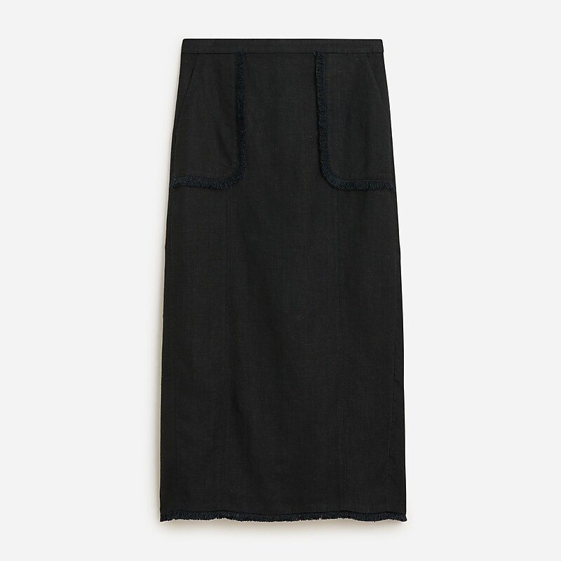 Black J.Crew Pencil midi skirt in heavyweight linen | J.Crew Factory | ITOYG9264