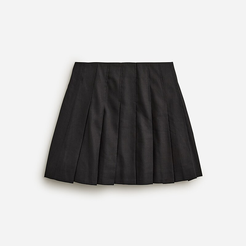 Black J.Crew Pleated mini skirt in stretch linen blend | J.Crew Factory | TKEOU8132