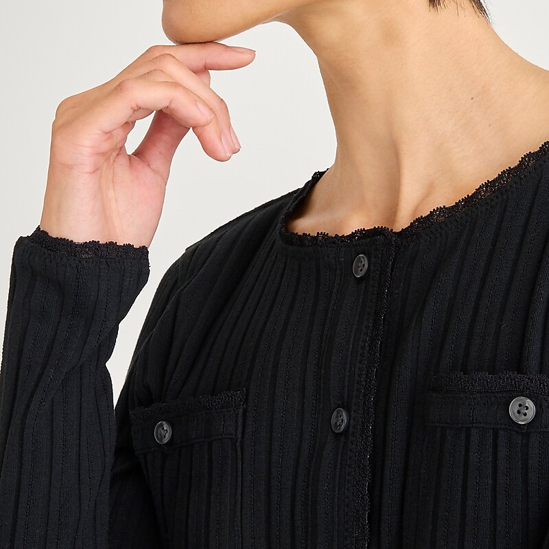 Black J.Crew Pointelle cardigan sweater | J.Crew Factory | ETUOI2108