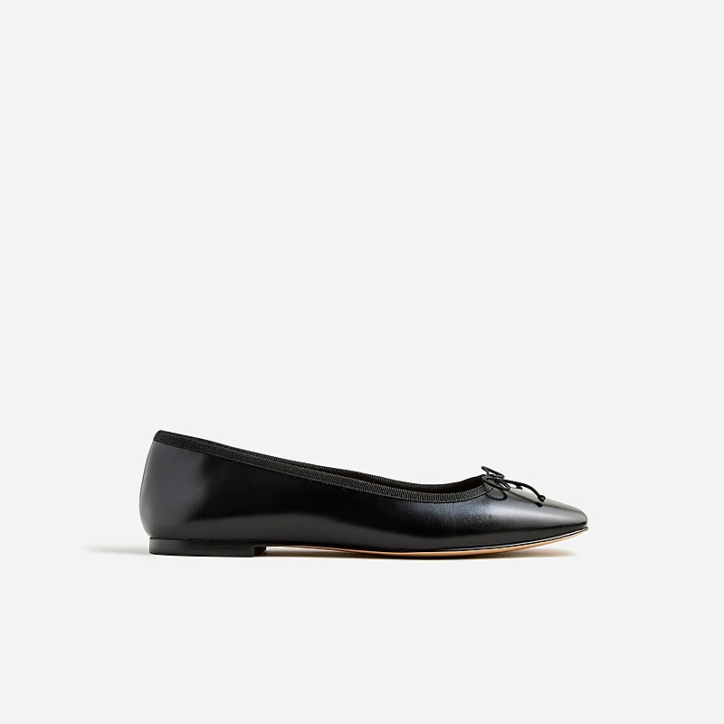 Black J.Crew Quinn square-toe ballet flats in leather | J.Crew Factory | ATRDW8941