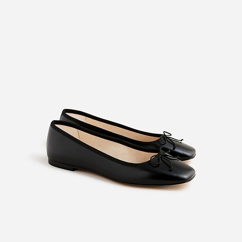 Black J.Crew Quinn square-toe ballet flats in leather | J.Crew Factory | ATRDW8941