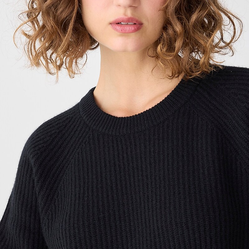 Black J.Crew Ribbed cashmere oversized crewneck sweater | J.Crew Factory | JOHWY6520