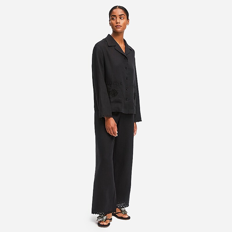 Black J.Crew SLEEPER Sofia linen embroidered pant | J.Crew Factory | JAEPX3195