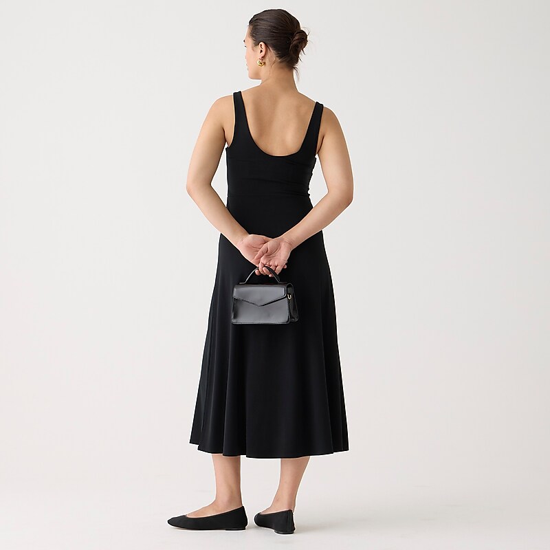 Black J.Crew Scoopneck A-line midi dress in matte jersey | J.Crew Factory | FPBQK9573