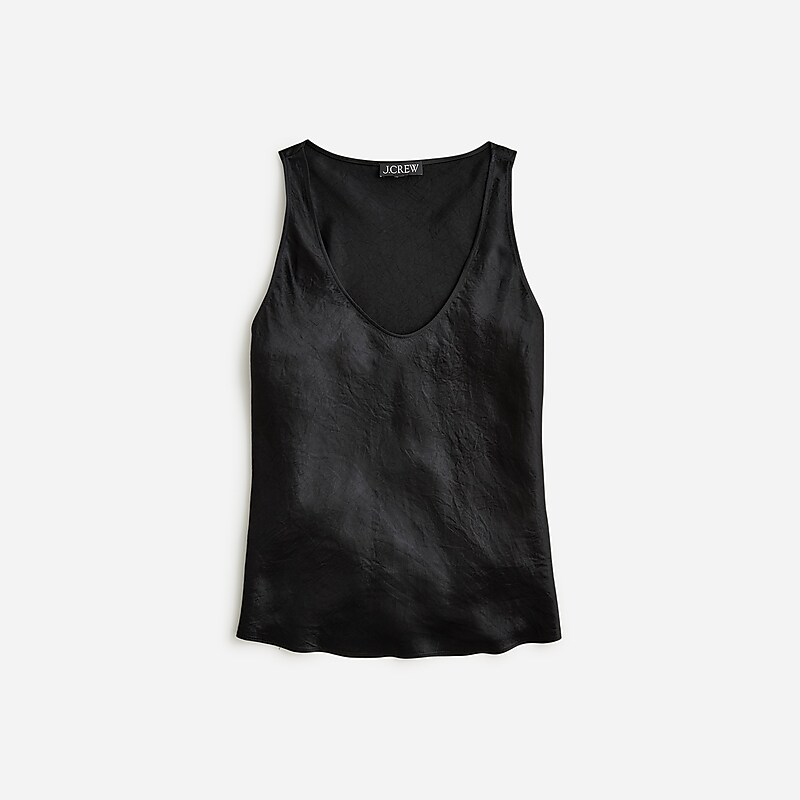 Black J.Crew Scoopneck tank top in textured satin | J.Crew Factory | UDTRI9081