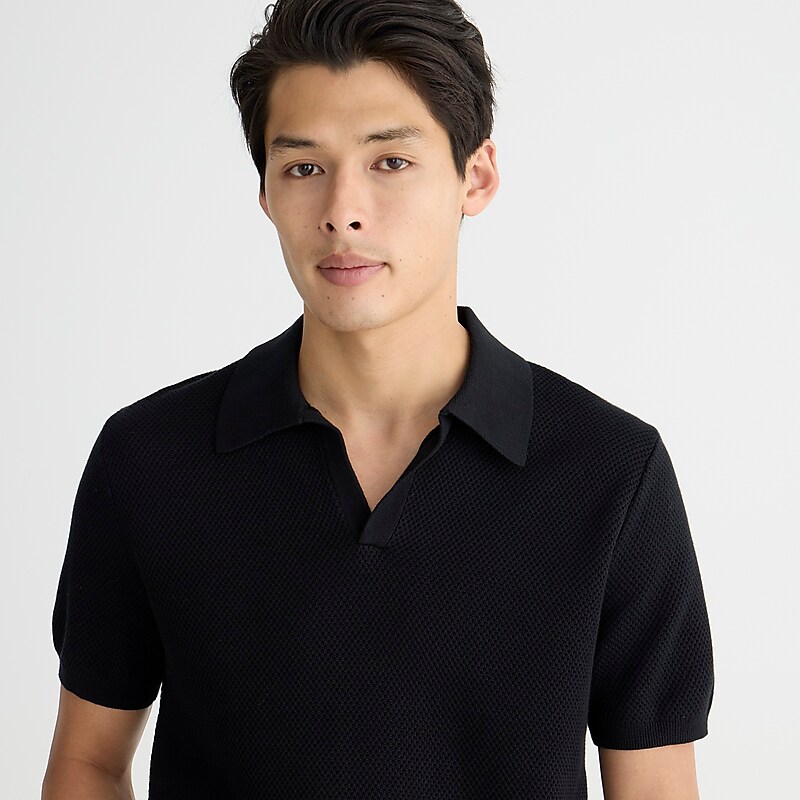 Black J.Crew Short-sleeve cotton mesh-stitch johnny-collar sweater-polo | J.Crew Factory | HGYFZ0382