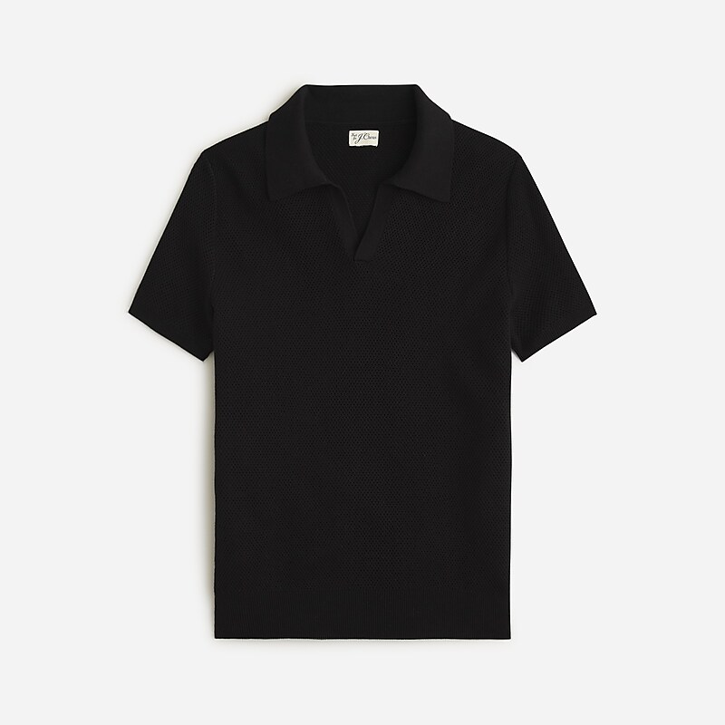 Black J.Crew Short-sleeve cotton mesh-stitch johnny-collar sweater-polo | J.Crew Factory | HGYFZ0382